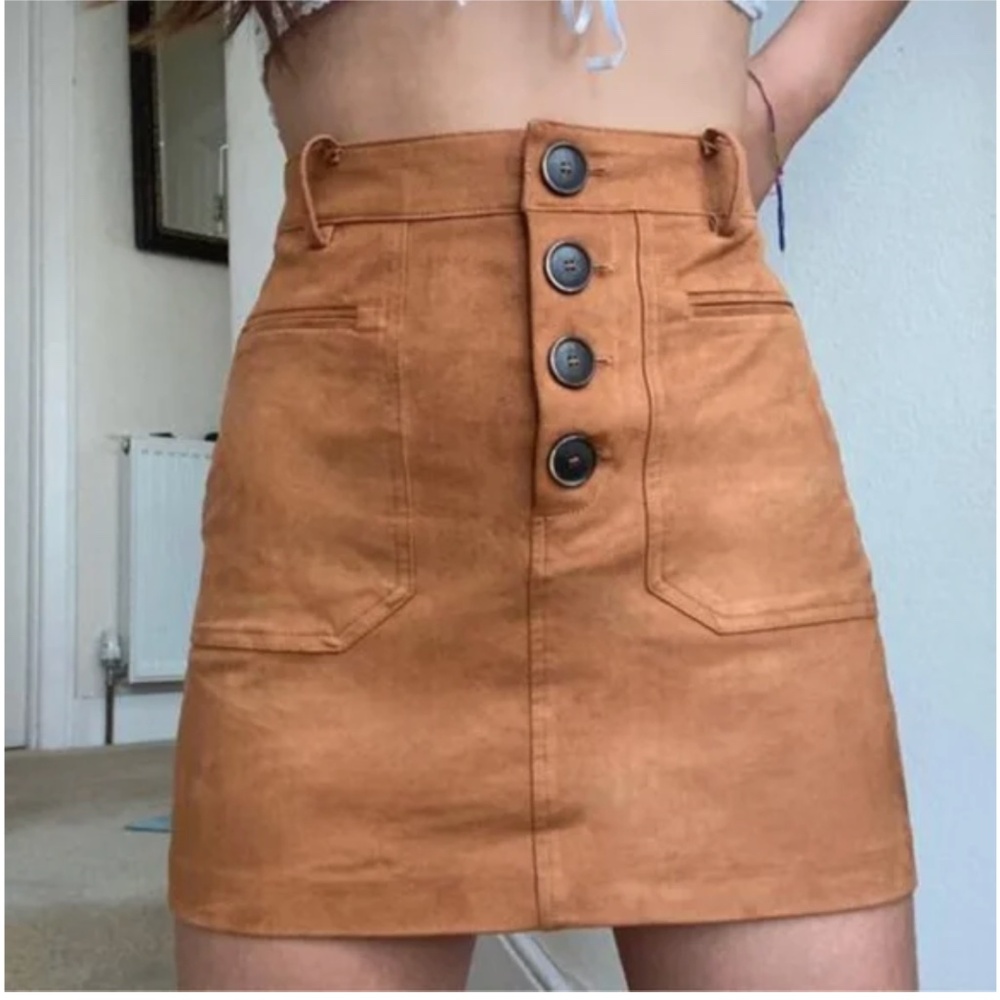 ZARA TRF light brown cognac fauxsuede a-line mini skirt